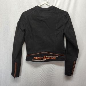 Harley Davidson Women's Full Zip Embroidered Jacket Black Jean Bomber Size XS